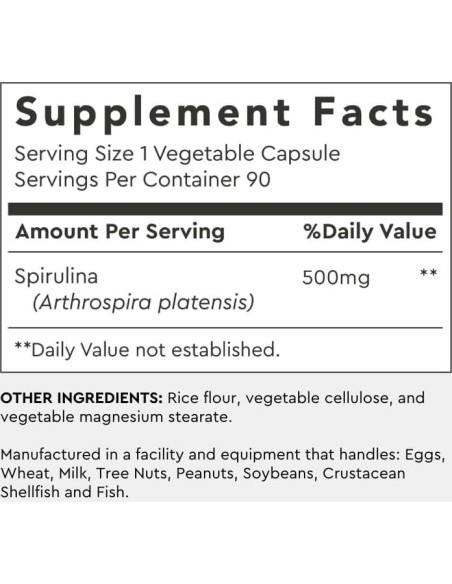 Cápsulas de Espirulina Pura Alaya Naturals 500 mg - 90 Unidades