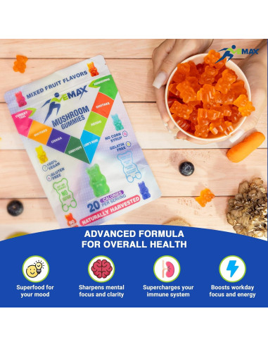 Gomitas Veganas de Ashwagandha y Hongos Orgánicos Vemax - 2500 mg