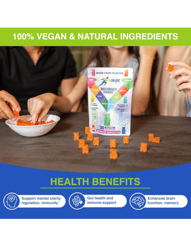 Gomitas Veganas de Ashwagandha y Hongos Orgánicos Vemax - 2500 mg