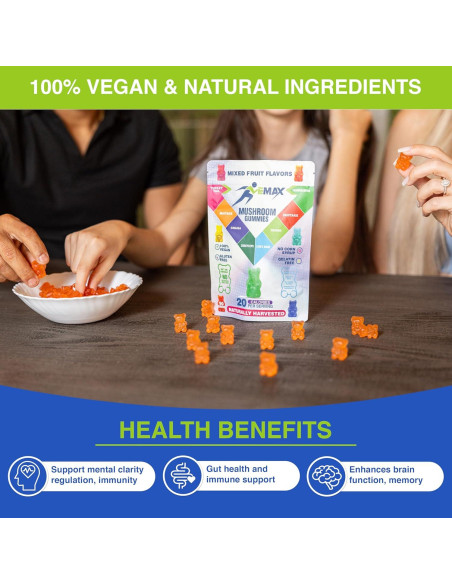 Gomitas Veganas de Ashwagandha y Hongos Orgánicos Vemax - 2500 mg