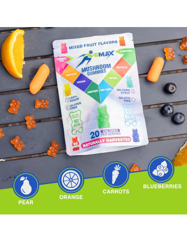 Gomitas Veganas de Ashwagandha y Hongos Orgánicos Vemax - 2500 mg