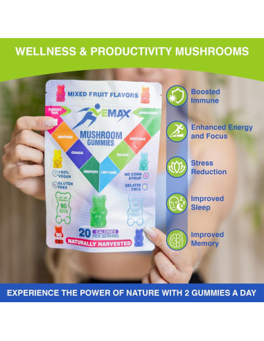 Gomitas Veganas de Ashwagandha y Hongos Orgánicos Vemax - 2500 mg