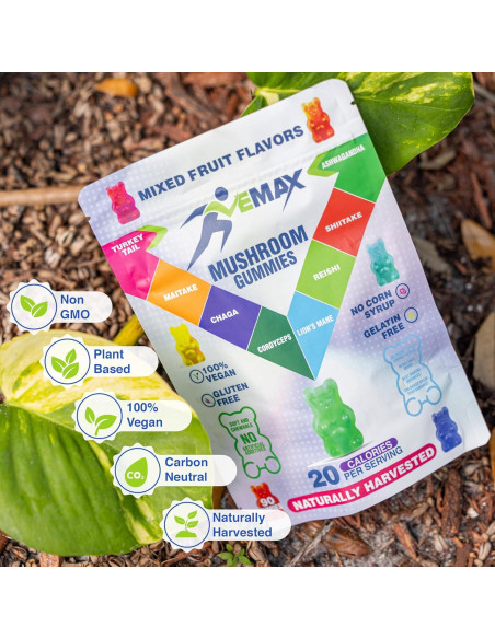 Gomitas Veganas de Ashwagandha y Hongos Orgánicos Vemax - 2500 mg