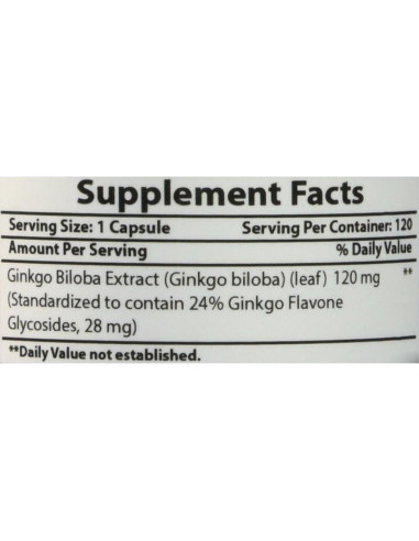 Suplemento Ginkgo Biloba 120 mg - 120 Cápsulas Naturales