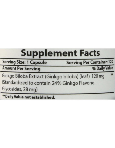 Suplemento Ginkgo Biloba 120 mg - 120 Cápsulas Naturales Suplemento Ginkgo Biloba 120 mg - 120 Cápsulas Naturales