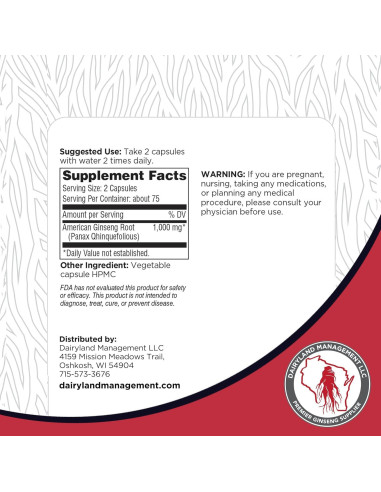Cápsulas de Ginseng Americano Dairyland 150 ct 500 mg
