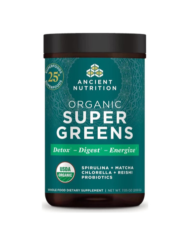 Polvo de Super Verdes Orgánicos Nutrición Antigua 200g 25 Porciones