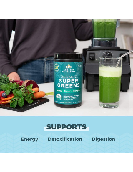 Polvo de Super Verdes Orgánicos Nutrición Antigua 200g 25 Porciones