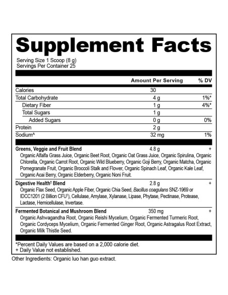 Polvo de Super Verdes Orgánicos Nutrición Antigua 200g 25 Porciones