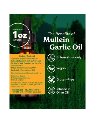 Aceite Herbal de Mullein y Ajo Herb Pharm 28.35g Orgánico