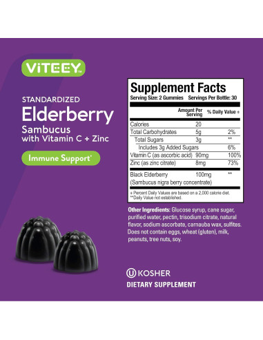 Gomitas Viteey de Vitamina C y Zinc Veganas - 60 Unidades