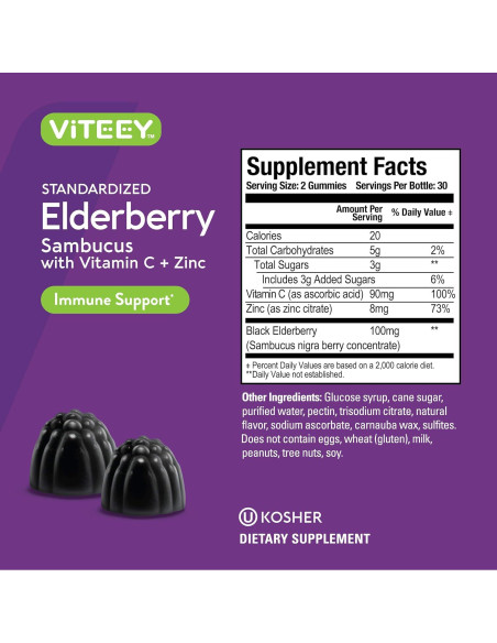 Gomitas Viteey de Vitamina C y Zinc Veganas - 60 Unidades