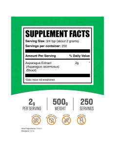 Polvo de Extracto de Espárrago BulkSupplements 500g Sin Gluten 2
