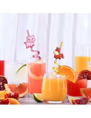 24 Pajitas Reutilizables de Animales de Granja Lidmada 26.5 cm