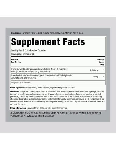 Cápsulas de Algas Marrones Piping Rock 2000mg - 60 Unidades