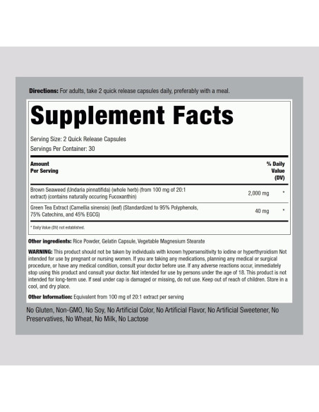 Cápsulas de Algas Marrones Piping Rock 2000mg - 60 Unidades