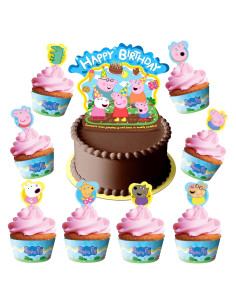 Juego de Decoración de Fiesta Peppa Pig - 1 Pastel y 24 Cupcakes