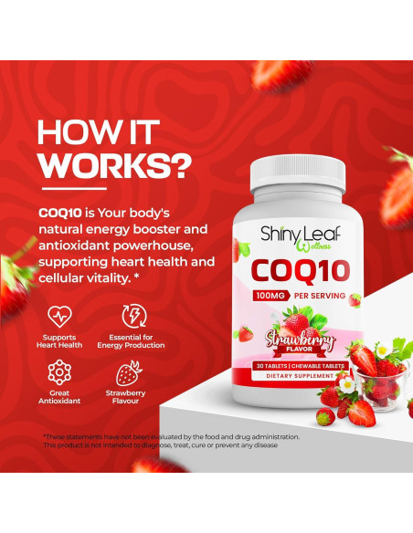 Suplemento CoQ10 Masticable Shiny Leaf 100mg - 30 Tabletas Suplemento CoQ10 Masticable Shiny Leaf 100mg - 30 Tabletas