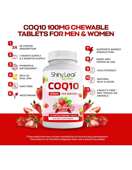 Suplemento CoQ10 Masticable Shiny Leaf 100mg - 30 Tabletas Suplemento CoQ10 Masticable Shiny Leaf 100mg - 30 Tabletas