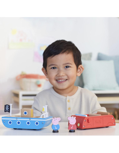 Coche y Barco de Madera Peppa Pig - Juguetes para Niños 2+
