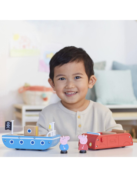 Coche y Barco de Madera Peppa Pig - Juguetes para Niños 2+