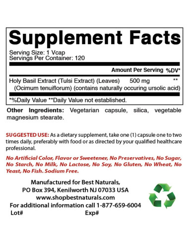 Albahaca Sagrada 500 mg 120 Cápsulas Vegetales Mejores Naturales