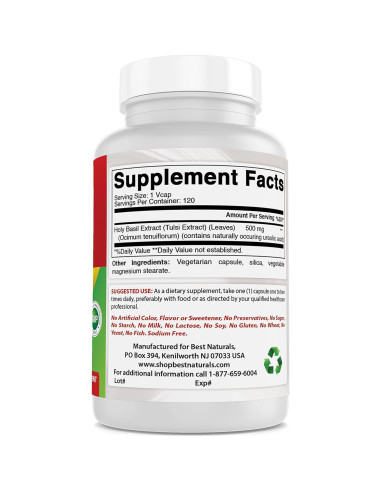 Albahaca Sagrada 500 mg 120 Cápsulas Vegetales Mejores Naturales