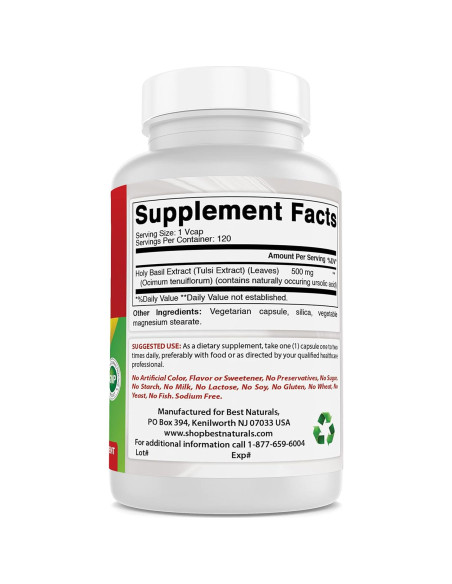 Albahaca Sagrada 500 mg 120 Cápsulas Vegetales Mejores Naturales