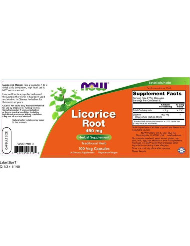 Raíz de Regaliz 450mg 100 Cápsulas Now Foods