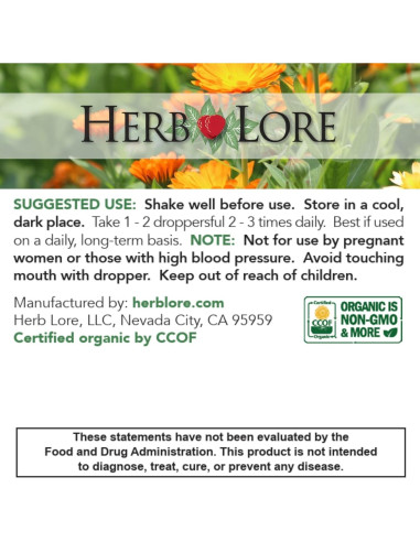 Tónico Adrenal Herb Lore 59.15 ml - Suplemento Herbal Orgánico