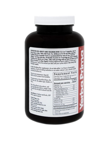 Yerba Prima Psyllium Husks 180 Cápsulas 625 mg - Fibra Digestiva