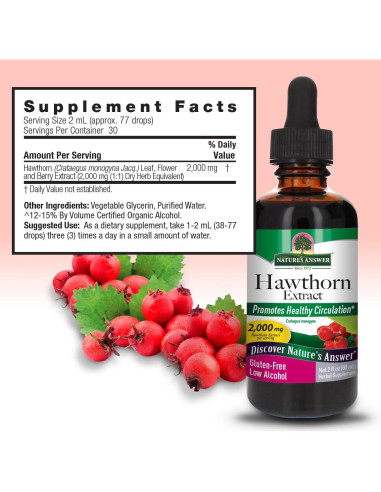 Extracto de Espino Orgánico Nature's Answer 60 ml - Bajo Alcohol, Sin Gluten, Kosher