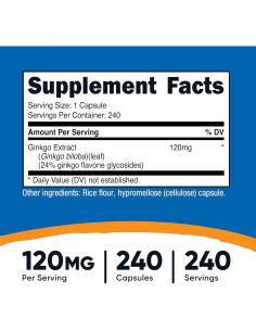 Suplemento Ginkgo Biloba Nutricost 120mg 240 Cápsulas 2
