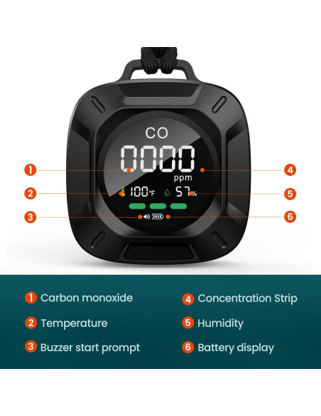 Detector de Monóxido de Carbono Portátil ALIESTFDNO 3-en-1 Detector de Monóxido de Carbono Portátil ALIESTFDNO 3-en-1