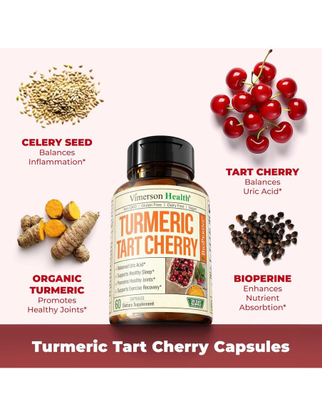 Suplemento de Cúrcuma y Cereza Ácida Vimerson 600mg 60 Cápsulas Suplemento de Cúrcuma y Cereza Ácida Vimerson 600mg 60 Cápsulas