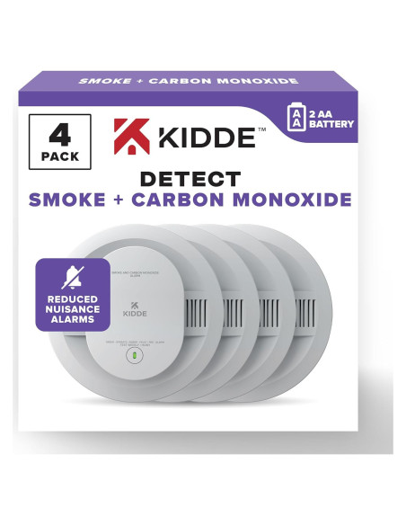 Detector de Humo y Monóxido Kidde 30CUDR, Paquete de 4, Batería AA