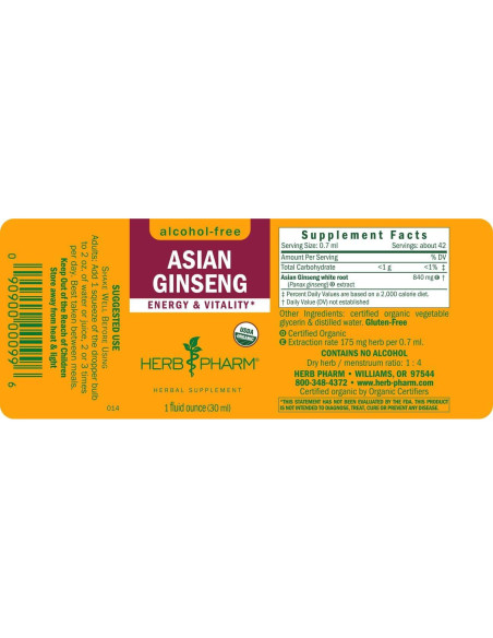 Glicerita líquida de ginseng asiático Herb Pharm 30 ml