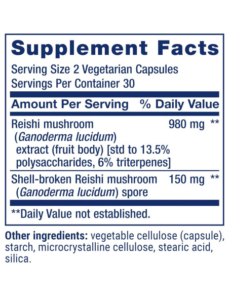 Suplemento Herbal de Hongo Reishi Life Extension - 60 Cápsulas