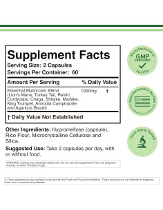 Suplemento de Hongos Double Wood - 1000mg - 120 Cápsulas 2