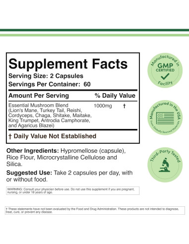 Suplemento de Hongos Double Wood - 1000mg - 120 Cápsulas