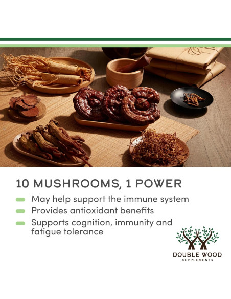 Suplemento de Hongos Double Wood - 1000mg - 120 Cápsulas