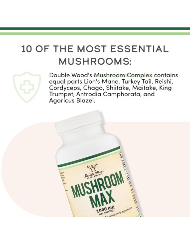 Suplemento de Hongos Double Wood - 1000mg - 120 Cápsulas