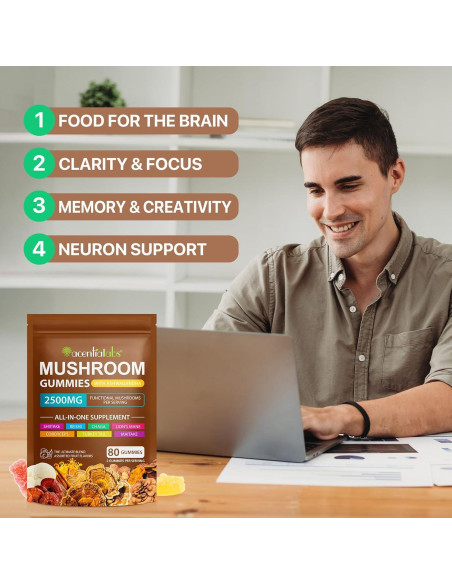 Gominolas de Hongo Melena de León Orgánico Newseel - 80 Unidades Gominolas de Hongo Melena de León Orgánico Newseel - 80 Unidades