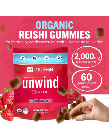 Gominolas de Hongo Reishi Orgánico Mushie - 2000mg - 60 Unidades