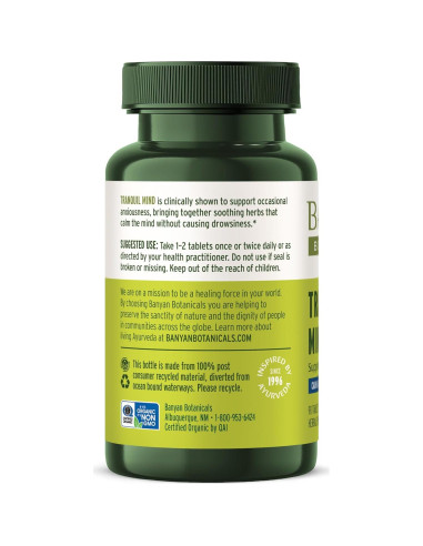 Suplemento Orgánico Mente Tranquila Banyan Botanicals 90 Tabletas