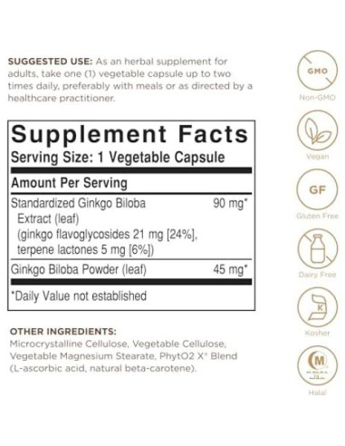 Extracto de Ginkgo Biloba Solgar - 180 Cápsulas Vegetales - Vegano, Sin Gluten