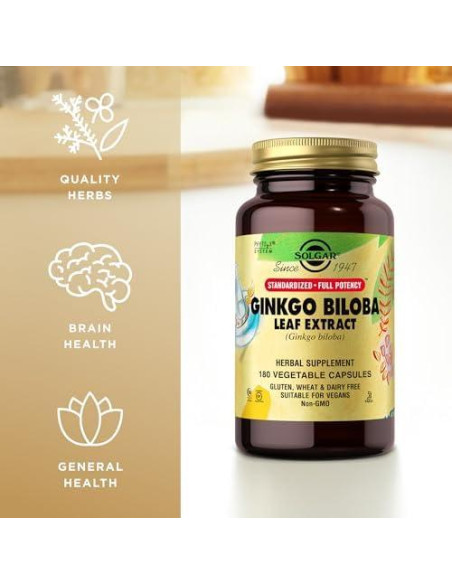 Extracto de Ginkgo Biloba Solgar - 180 Cápsulas Vegetales - Vegano, Sin Gluten