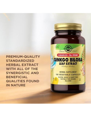Extracto de Ginkgo Biloba Solgar - 180 Cápsulas Vegetales - Vegano, Sin Gluten