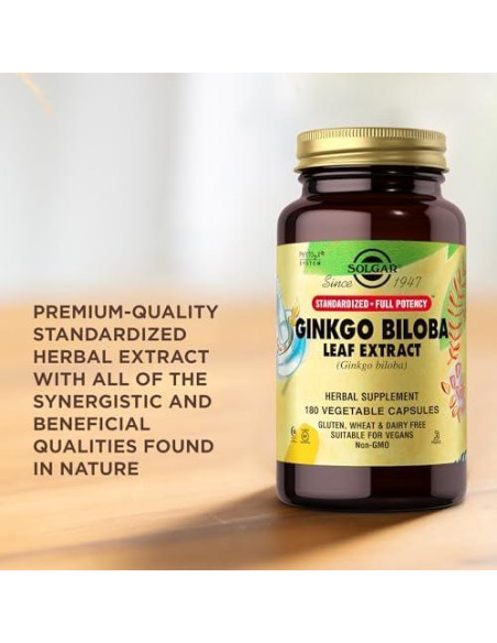 Extracto de Ginkgo Biloba Solgar - 180 Cápsulas Vegetales - Vegano, Sin Gluten
