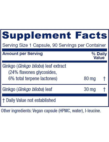 Extracto de Ginkgo Biloba Vitanica 90 Cápsulas Veganas 24% Flavonoides